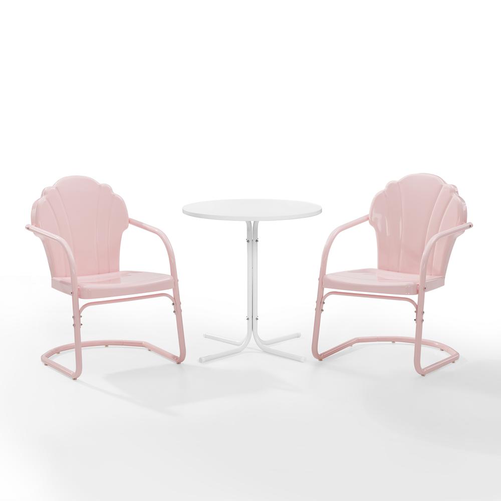 Tulip 3Pc Outdoor Metal Bistro Set Pastel Pink Gloss /White Satin - Bistro Table & 2 Chairs. Picture 8