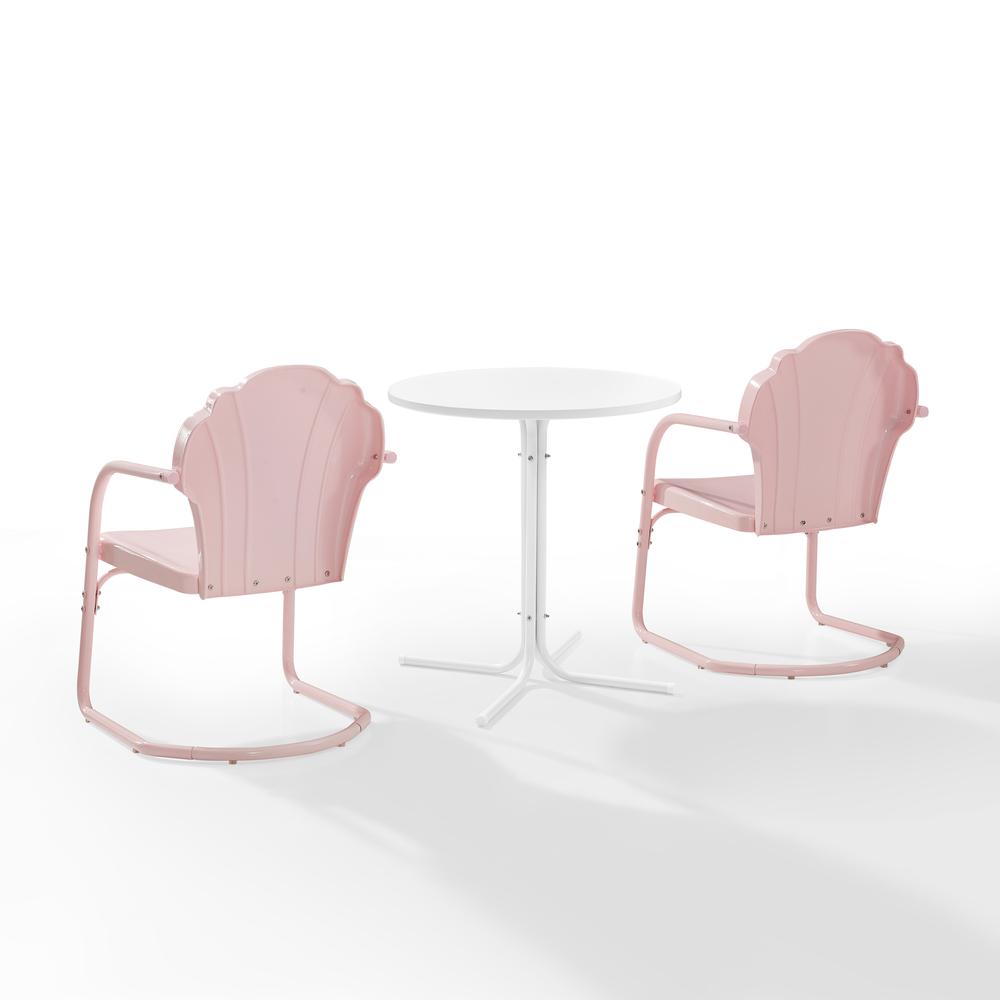 Tulip 3Pc Outdoor Metal Bistro Set Pastel Pink Gloss /White Satin - Bistro Table & 2 Chairs. Picture 3