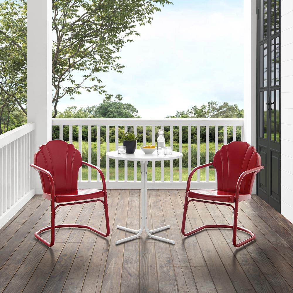 Tulip 3Pc Outdoor Bistro Set Dark Red Satin /White Satin - Bistro Table & 2 Chairs. Picture 11