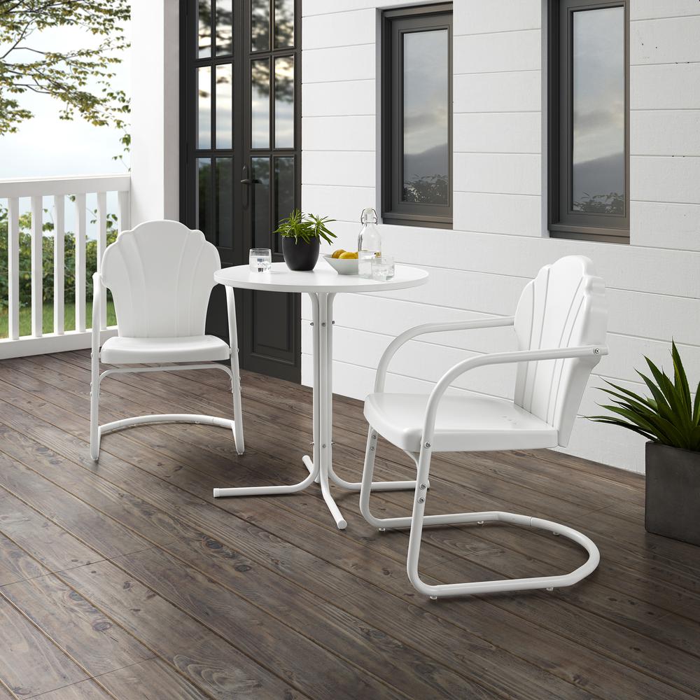 Tulip 3Pc Outdoor Metal Bistro Set White Satin - Bistro Table & 2 Chairs. Picture 8