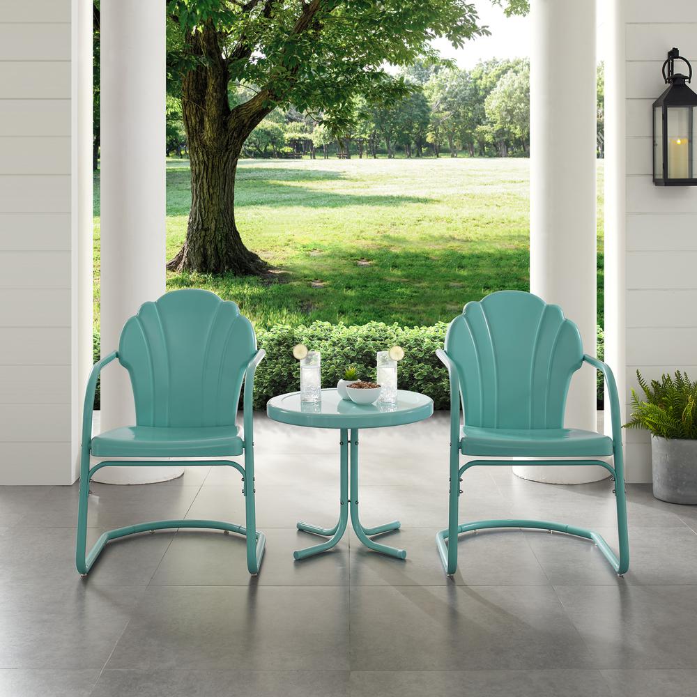Tulip 3Pc Chat Set Blue - 2 Chairs, Side Table. Picture 2