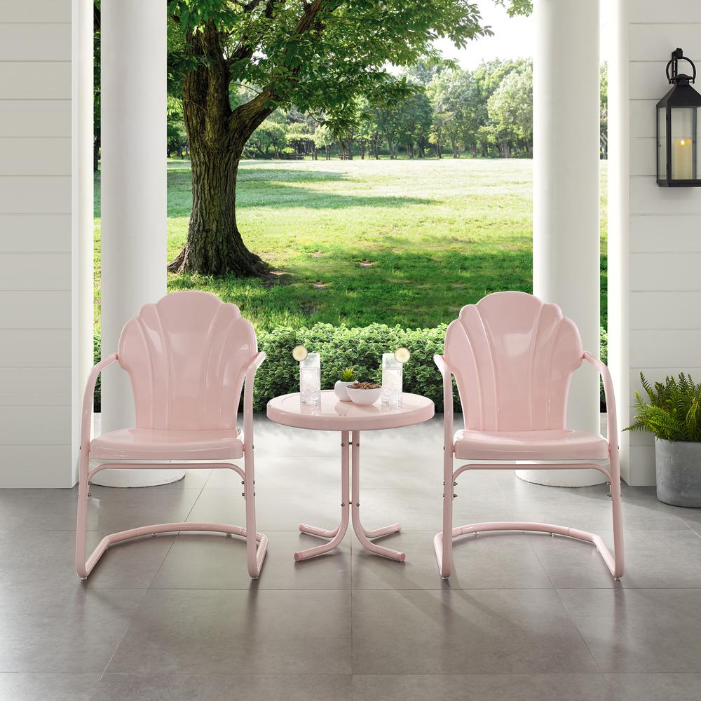 Tulip 3Pc Outdoor Metal Armchair Set Pink - Side Table & 2 Chairs. Picture 2
