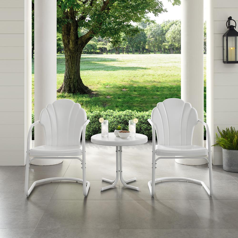 Tulip 3Pc Outdoor Metal Armchair Set White - Side Table & 2 Chairs. Picture 2