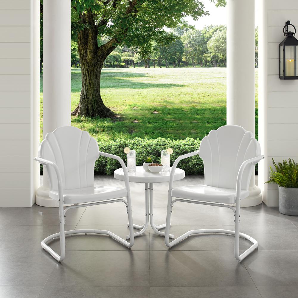 Tulip 3Pc Outdoor Metal Armchair Set White - Side Table & 2 Chairs. Picture 3