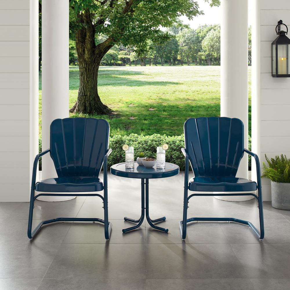 Ridgeland 3Pc Outdoor Metal Armchair Set Navy - Side Table & 2 Chairs. Picture 3