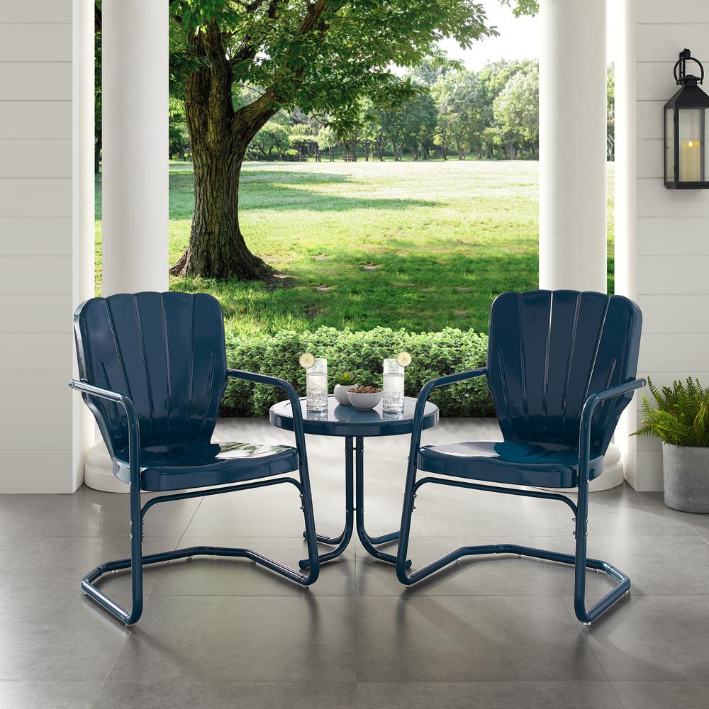 Ridgeland 3Pc Outdoor Metal Armchair Set Navy - Side Table & 2 Chairs. Picture 4