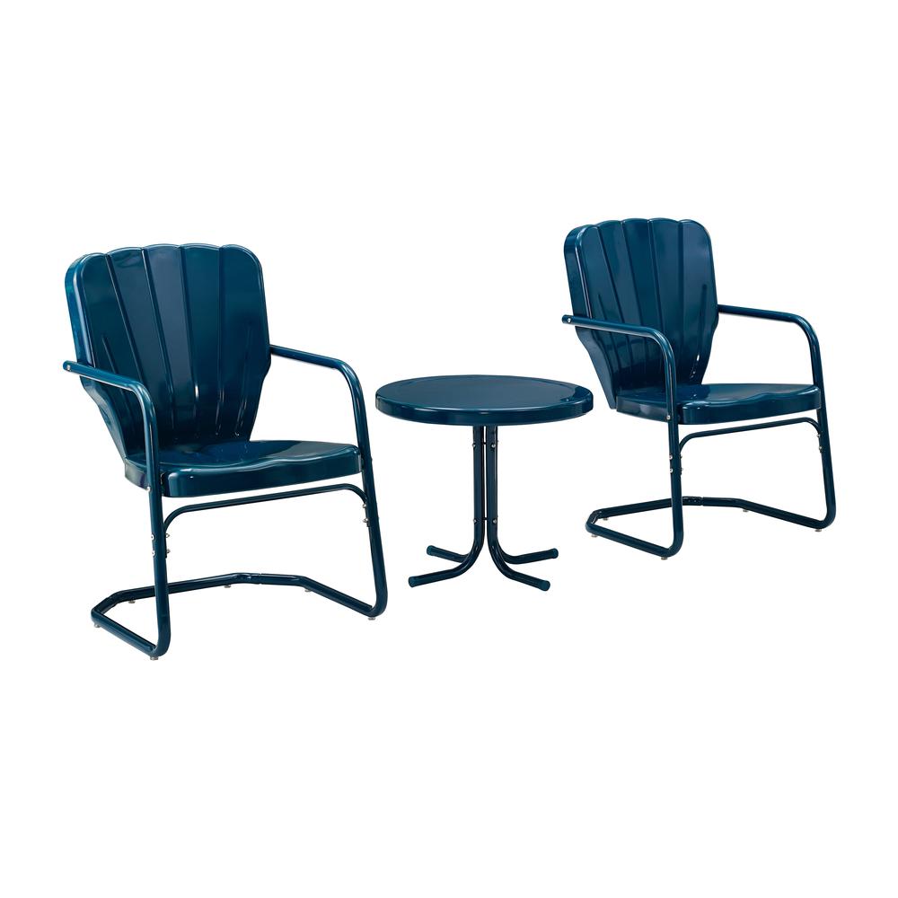 Ridgeland 3Pc Outdoor Metal Armchair Set Navy - Side Table & 2 Chairs. Picture 2