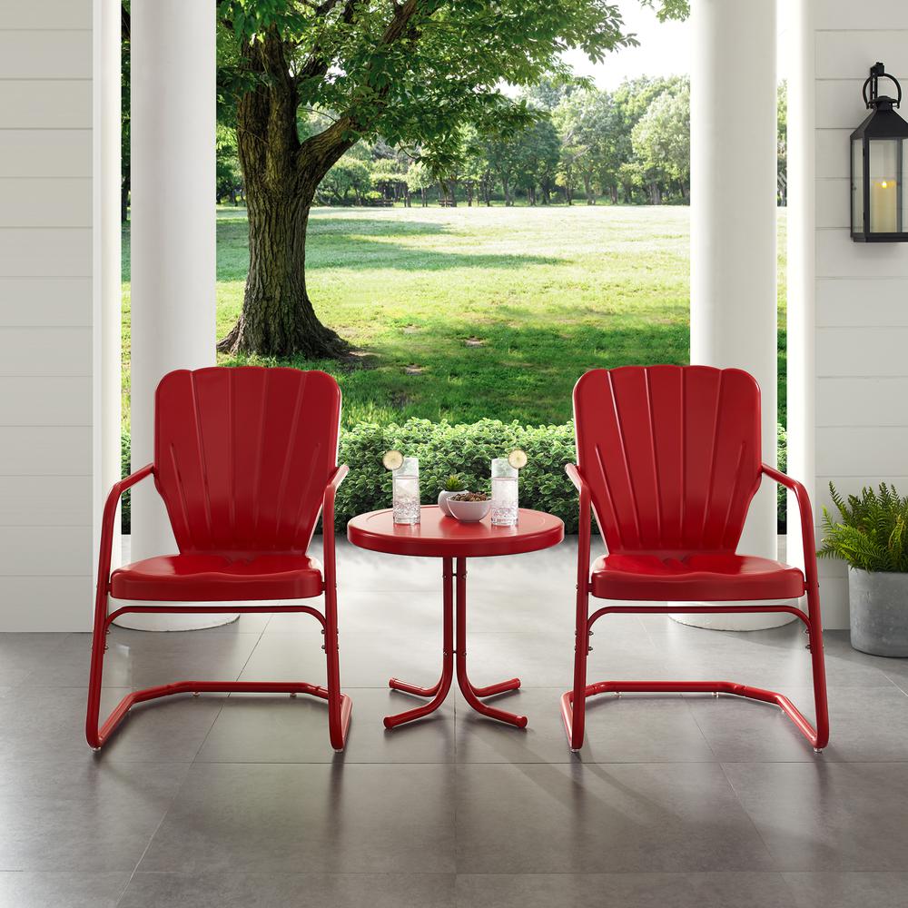 Ridgeland 3Pc Outdoor Metal Armchair Set Red - Side Table & 2 Chairs. Picture 2