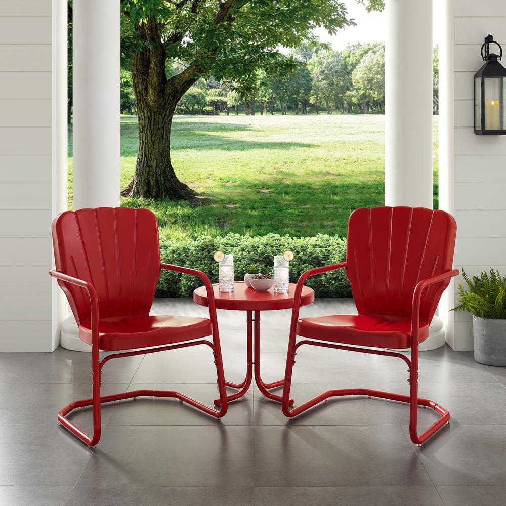 Ridgeland 3Pc Outdoor Metal Armchair Set Red - Side Table & 2 Chairs. Picture 3