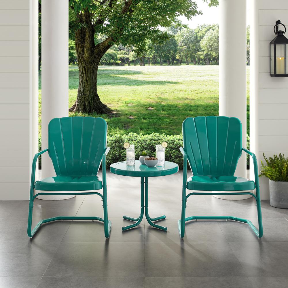 Ridgeland 3Pc Outdoor Metal Armchair Set Turquoise - Side Table & 2 Chairs. Picture 3