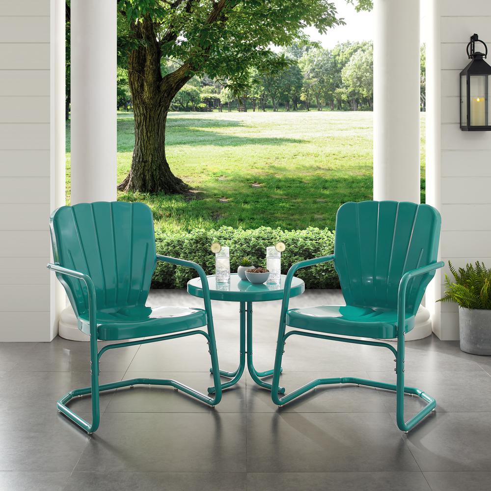 Ridgeland 3Pc Outdoor Metal Armchair Set Turquoise - Side Table & 2 Chairs. Picture 4