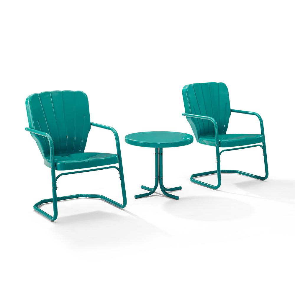 Ridgeland 3Pc Outdoor Metal Armchair Set Turquoise - Side Table & 2 Chairs. Picture 2