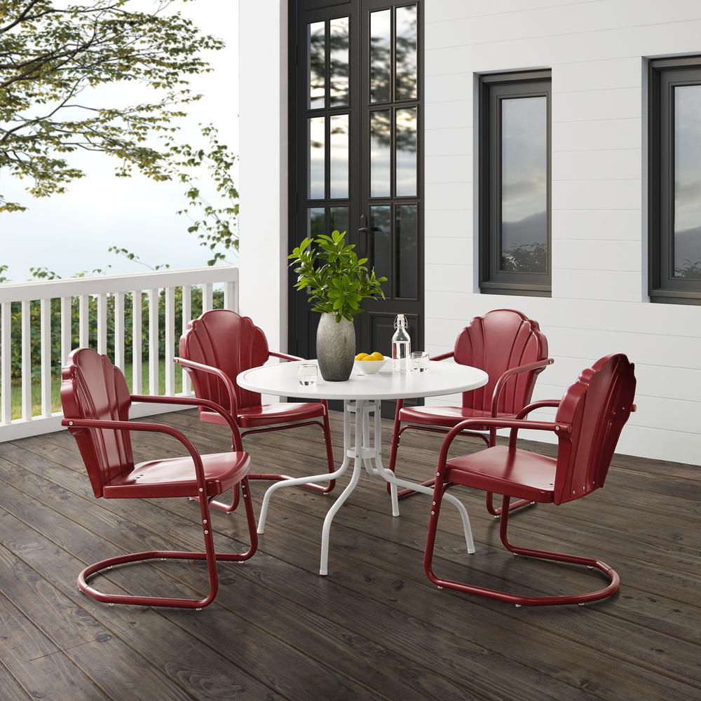 Tulip 5Pc Outdoor Metal Dining Set Dark Red Satin/White Satin - Dining Table & 4 Chairs. Picture 6