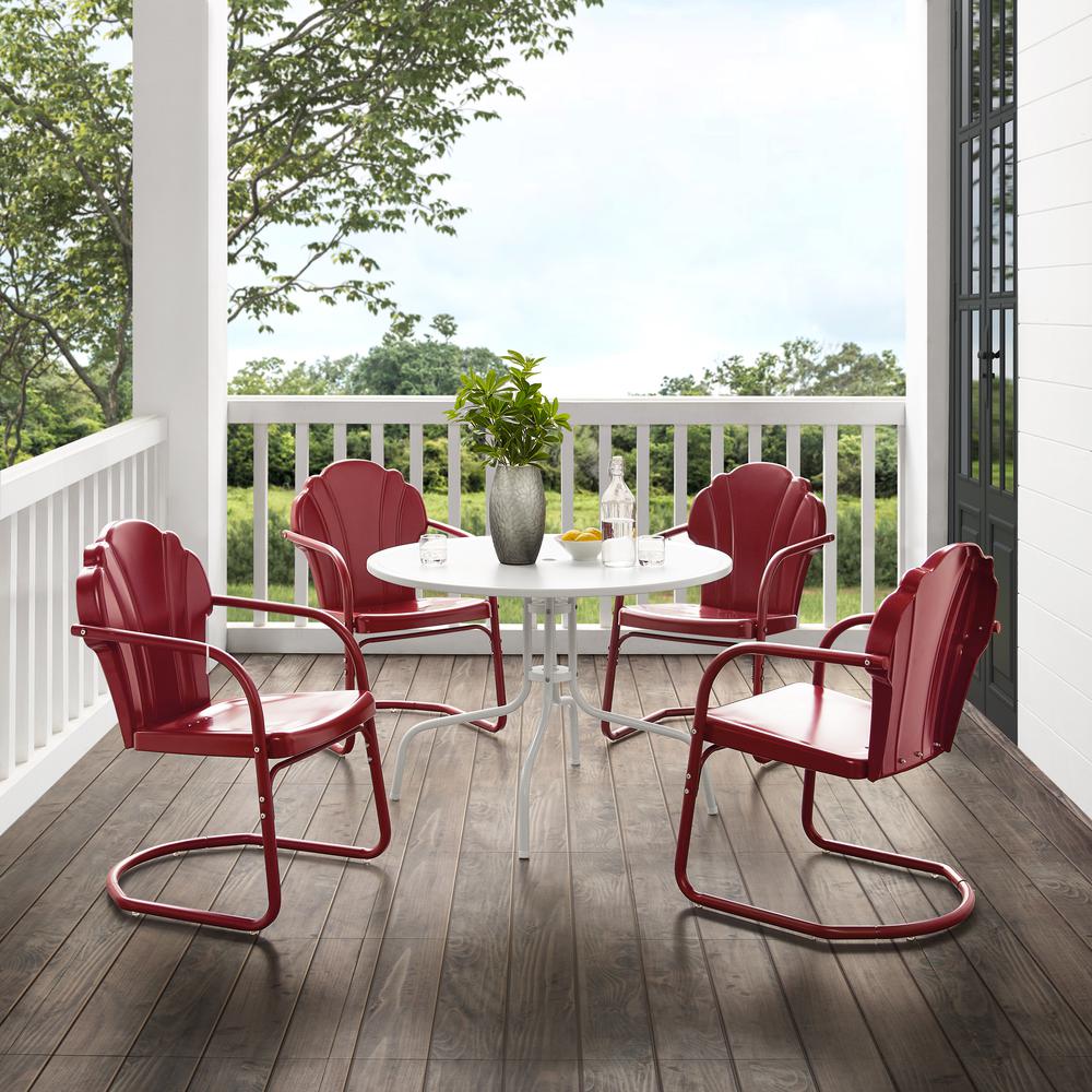 Tulip 5Pc Outdoor Metal Dining Set Dark Red Satin/White Satin - Dining Table & 4 Chairs. Picture 1