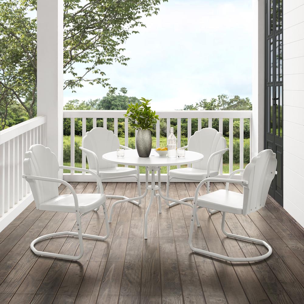 Tulip 5Pc Outdoor Metal Dining Set White Satin - Dining Table & 4 Chairs. Picture 10