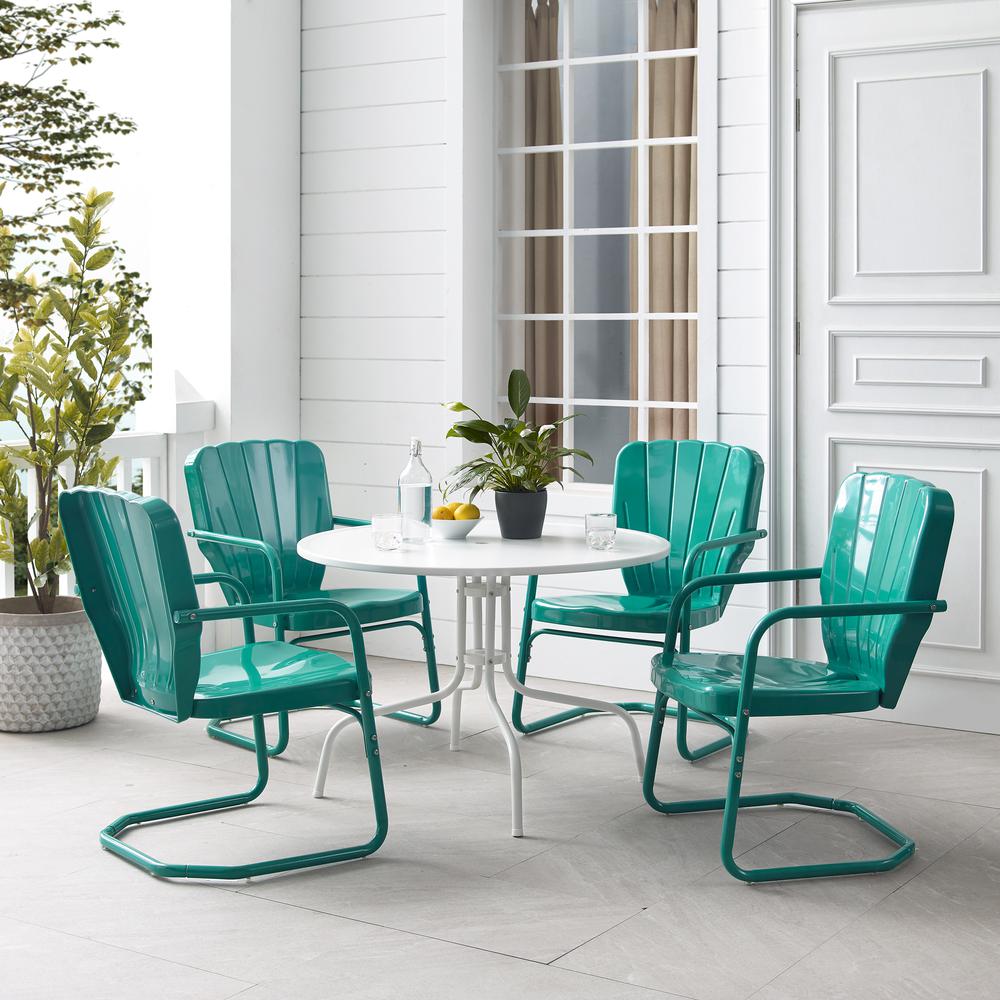 Ridgeland 5Pc Outdoor Metal Dining Set Turquoise Gloss /White Satin - Dining Table & 4 Chairs. Picture 11
