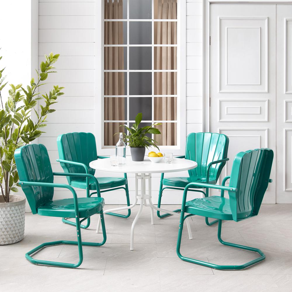 Ridgeland 5Pc Outdoor Metal Dining Set Turquoise Gloss /White Satin - Dining Table & 4 Chairs. Picture 6