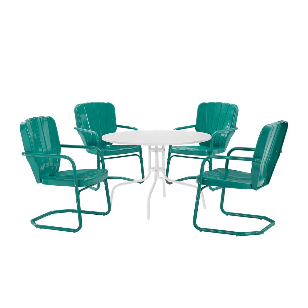 Ridgeland 5Pc Outdoor Metal Dining Set Turquoise Gloss /White Satin - Dining Table & 4 Chairs. Picture 7