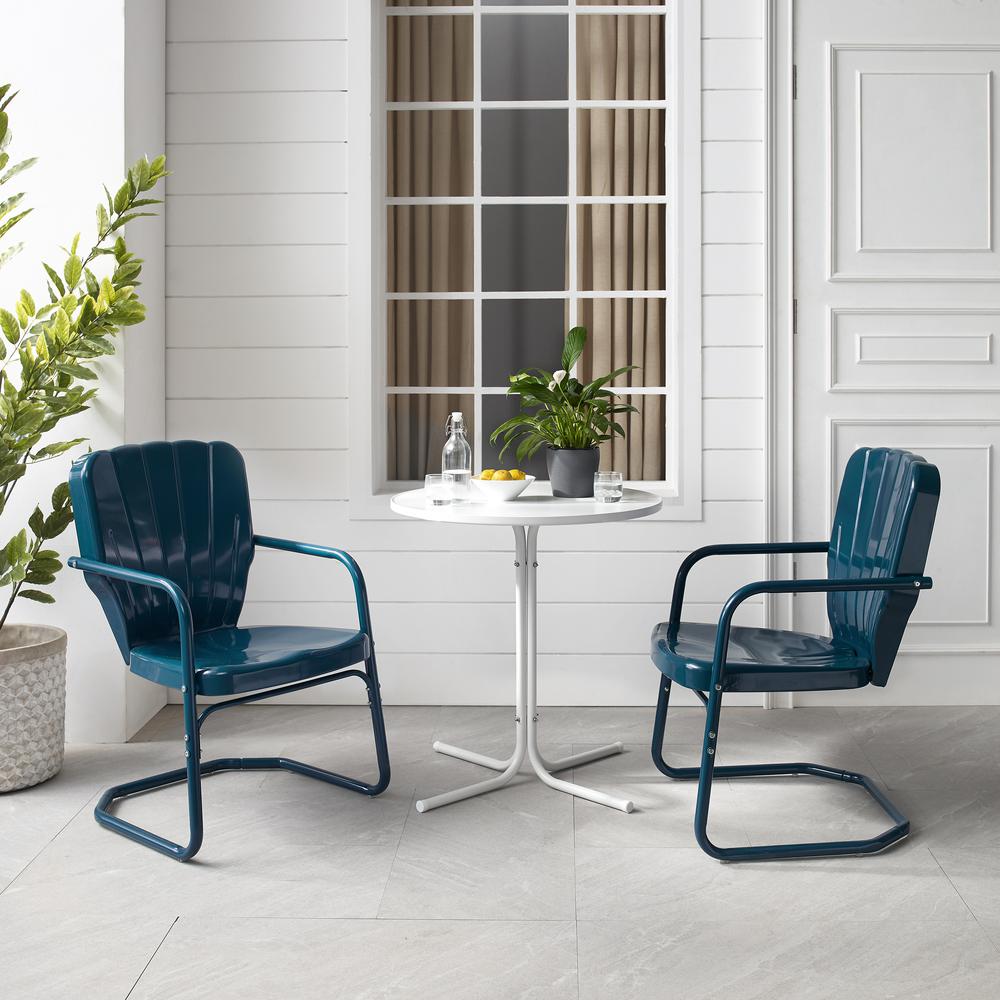Ridgeland 3Pc Outdoor Metal Bistro Set Navy Gloss /White Satin - Bistro Table & 2 Chairs. Picture 15