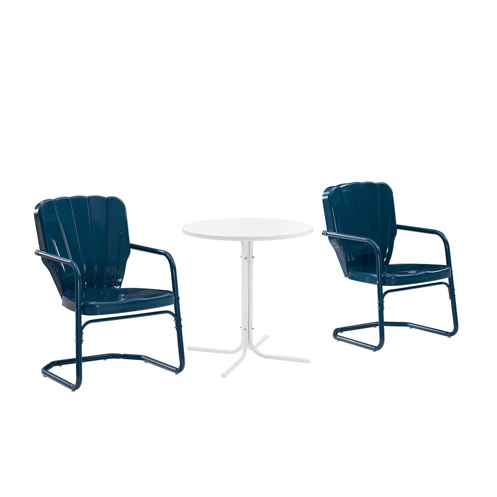 Ridgeland 3Pc Outdoor Metal Bistro Set Navy Gloss /White Satin - Bistro Table & 2 Chairs. Picture 14