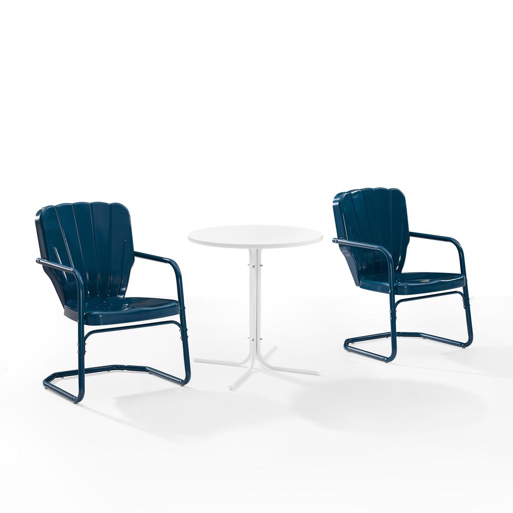 Ridgeland 3Pc Outdoor Metal Bistro Set Navy Gloss /White Satin - Bistro Table & 2 Chairs. Picture 10