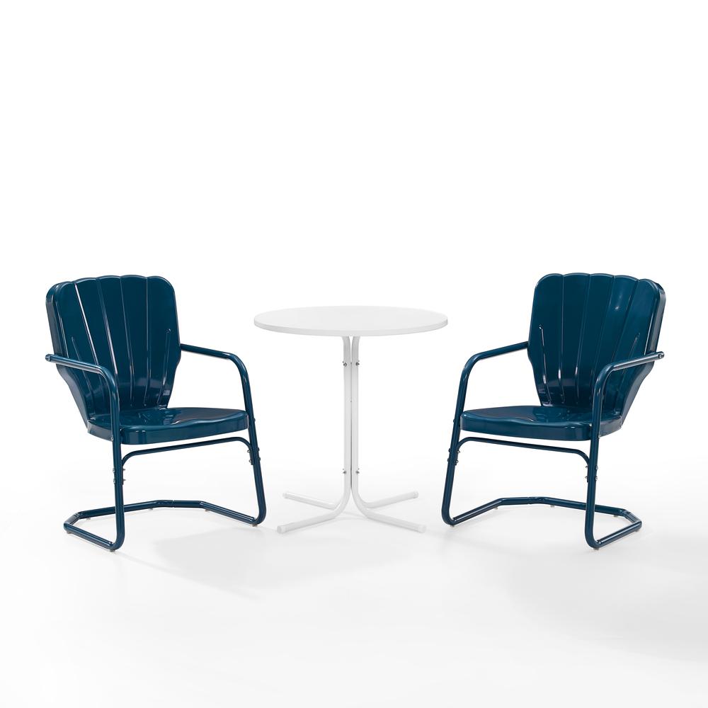 Ridgeland 3Pc Outdoor Metal Bistro Set Navy Gloss /White Satin - Bistro Table & 2 Chairs. Picture 4