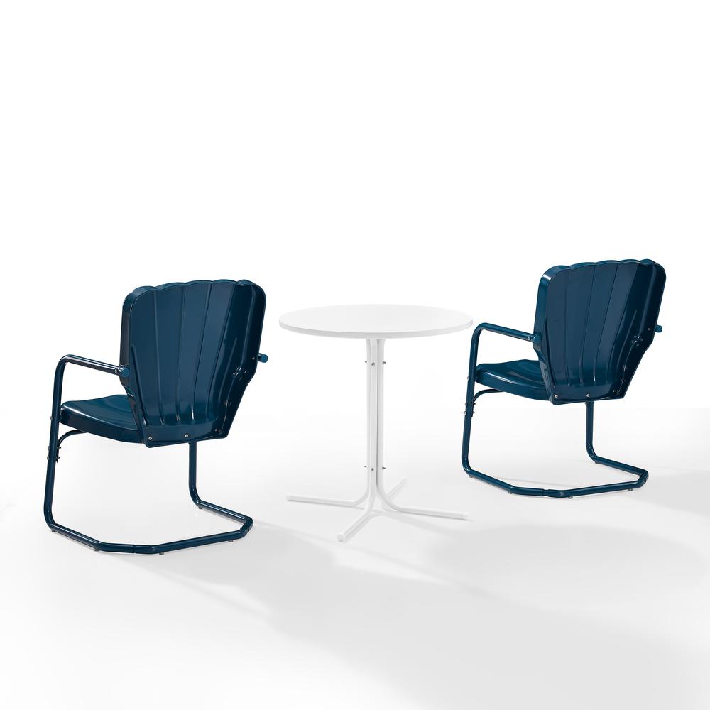Ridgeland 3Pc Outdoor Metal Bistro Set Navy Gloss /White Satin - Bistro Table & 2 Chairs. Picture 3