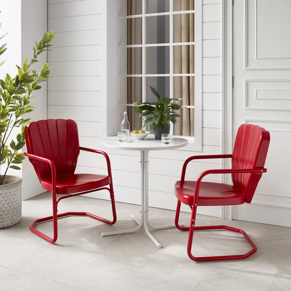 Ridgeland 3Pc Outdoor Metal Bistro Set Bright Red Gloss/White Satin - Bistro Table & 2 Chairs. Picture 13