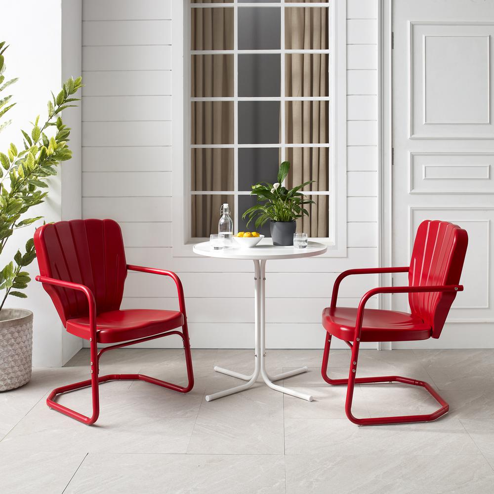 Ridgeland 3Pc Outdoor Metal Bistro Set Bright Red Gloss/White Satin - Bistro Table & 2 Chairs. Picture 5