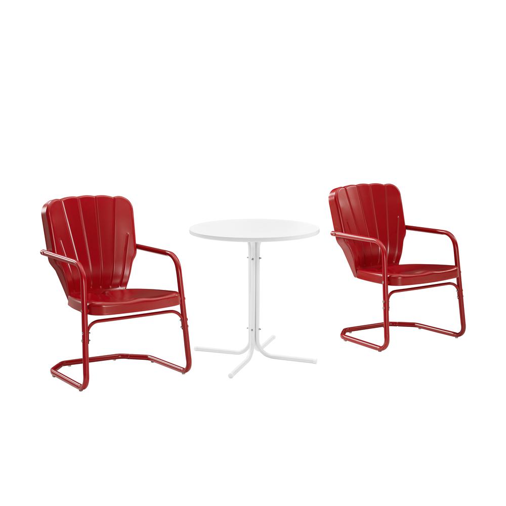 Ridgeland 3Pc Outdoor Metal Bistro Set Bright Red Gloss/White Satin - Bistro Table & 2 Chairs. Picture 1