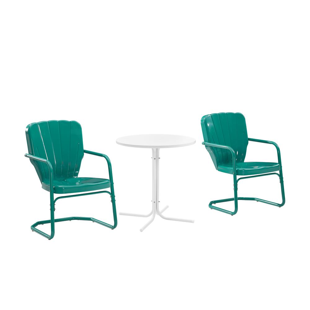 Ridgeland 3Pc Outdoor Metal Bistro Set Turquoise Gloss /White Satin - Bistro Table & 2 Chairs. Picture 12