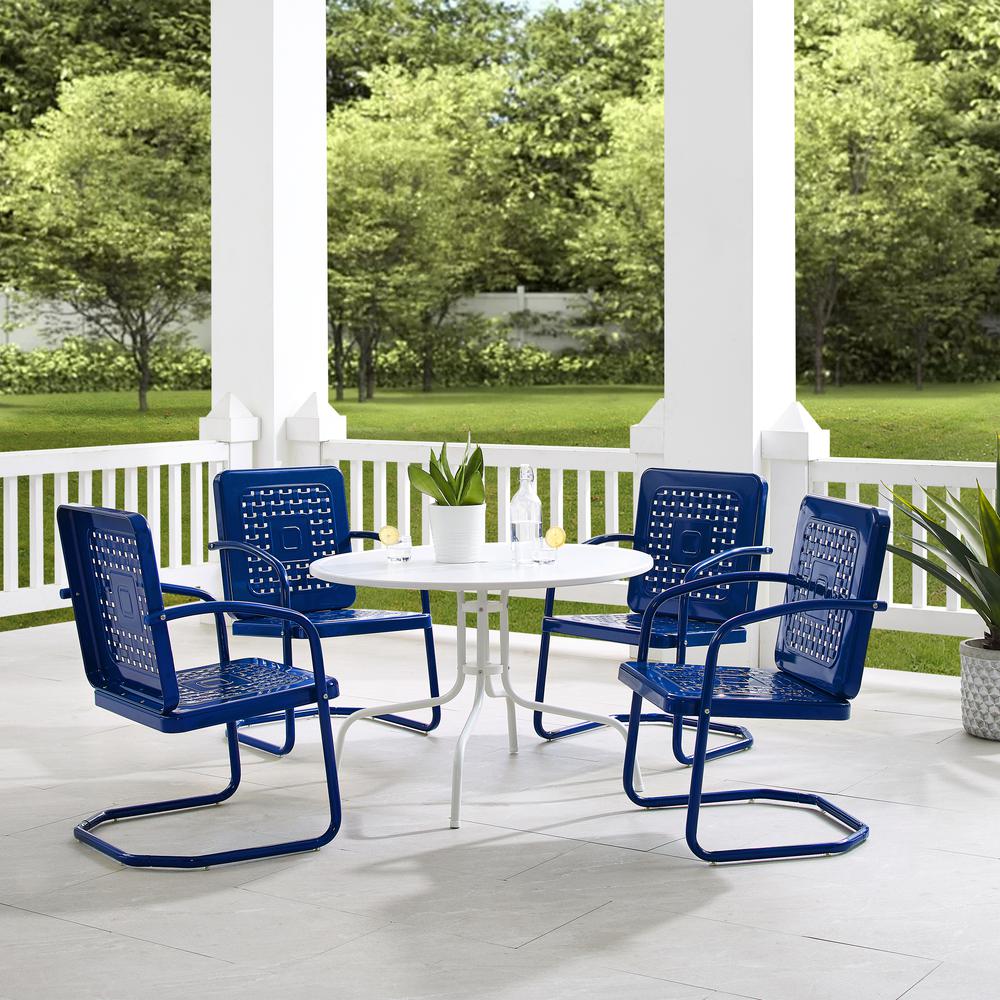 Bates 5Pc Outdoor Metal Dining Set Navy Gloss/White Satin - Dining Table & 4 Armchairs. Picture 1