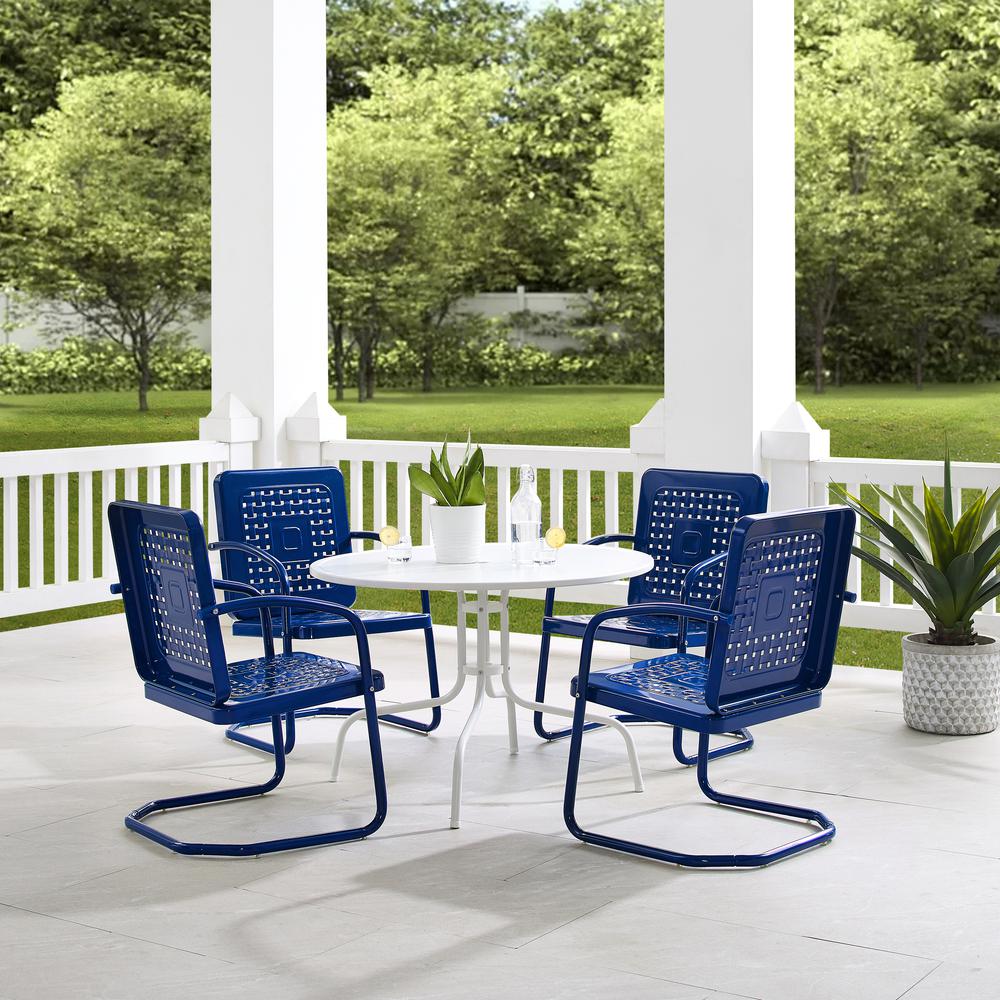 Bates 5Pc Outdoor Metal Dining Set Navy Gloss/White Satin - Dining Table & 4 Armchairs. Picture 2
