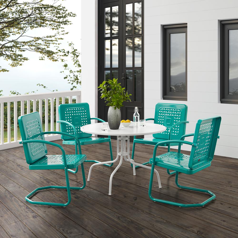 Bates 5Pc Outdoor Metal Dining Set Turquoise Gloss/White Satin - Dining Table & 4 Armchairs. Picture 8