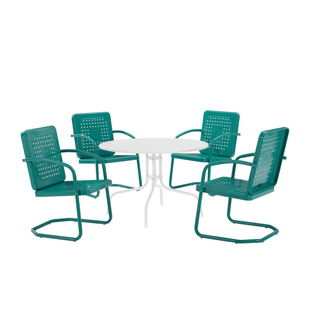 Bates 5Pc Outdoor Metal Dining Set Turquoise Gloss/White Satin - Dining Table & 4 Armchairs. Picture 7