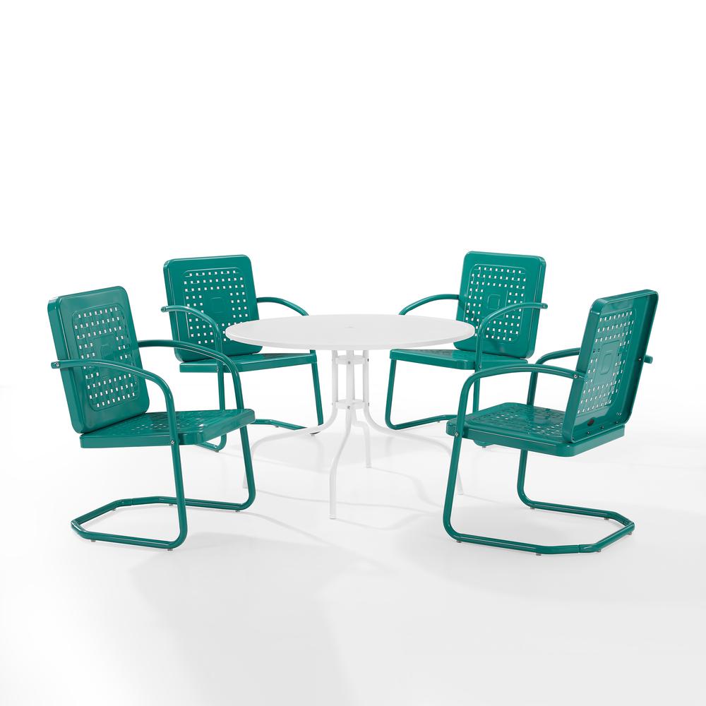 Bates 5Pc Outdoor Metal Dining Set Turquoise Gloss/White Satin - Dining Table & 4 Armchairs. Picture 3