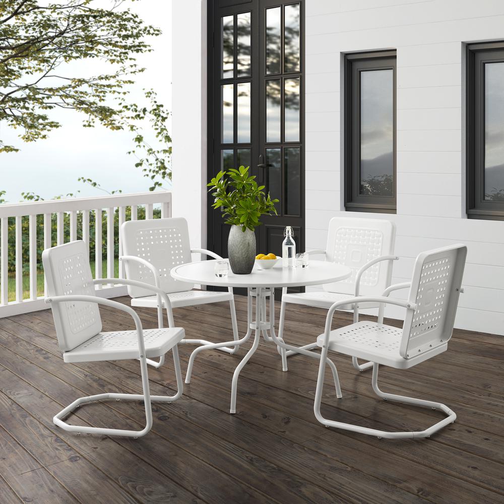 Bates 5Pc Outdoor Dining Set White Gloss /White Satin - Dining Table & 4 Chairs. Picture 8