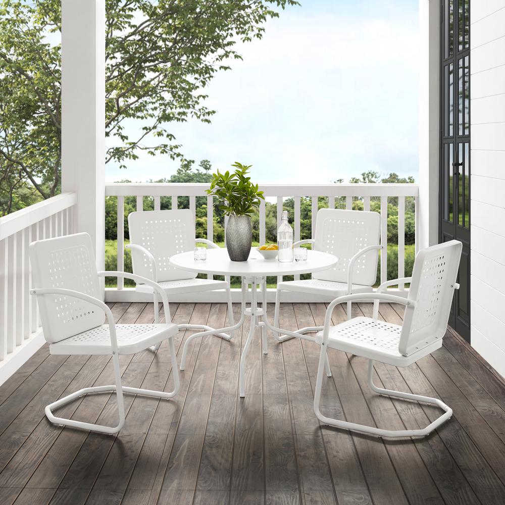 Bates 5Pc Outdoor Dining Set White Gloss /White Satin - Dining Table & 4 Chairs. Picture 7