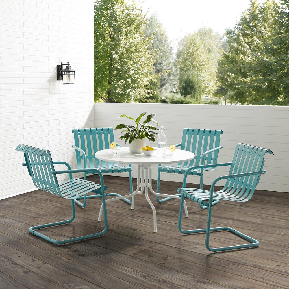 Gracie 5Pc Outdoor Metal Dining Set Pastel Blue Satin/White Satin - Dining Table & 4 Armchairs. Picture 5