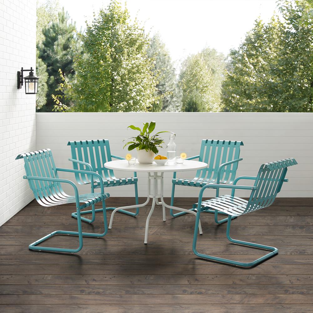 Gracie 5Pc Outdoor Metal Dining Set Pastel Blue Satin/White Satin - Dining Table & 4 Armchairs. Picture 4