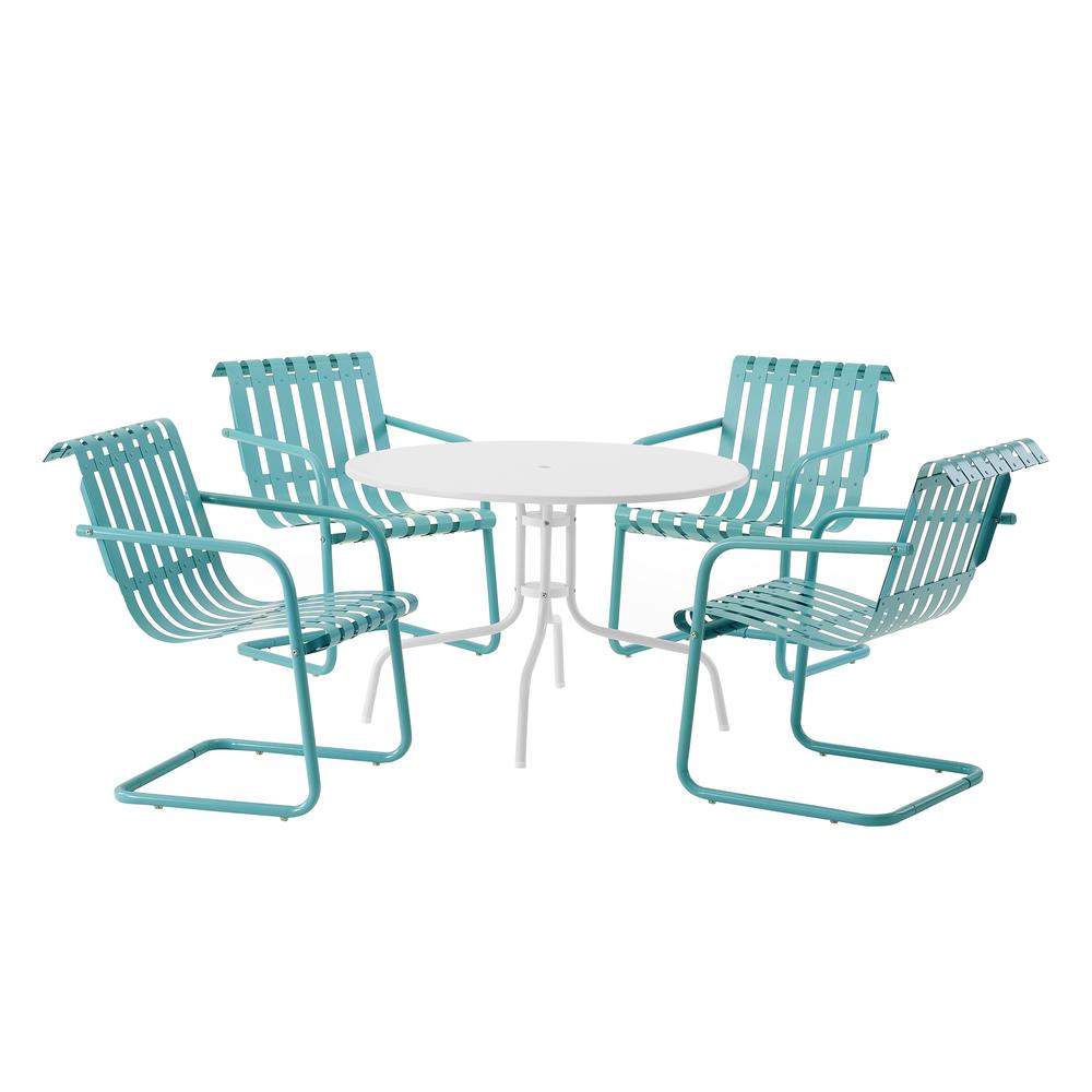 Gracie 5Pc Outdoor Metal Dining Set Pastel Blue Satin/White Satin - Dining Table & 4 Armchairs. Picture 7