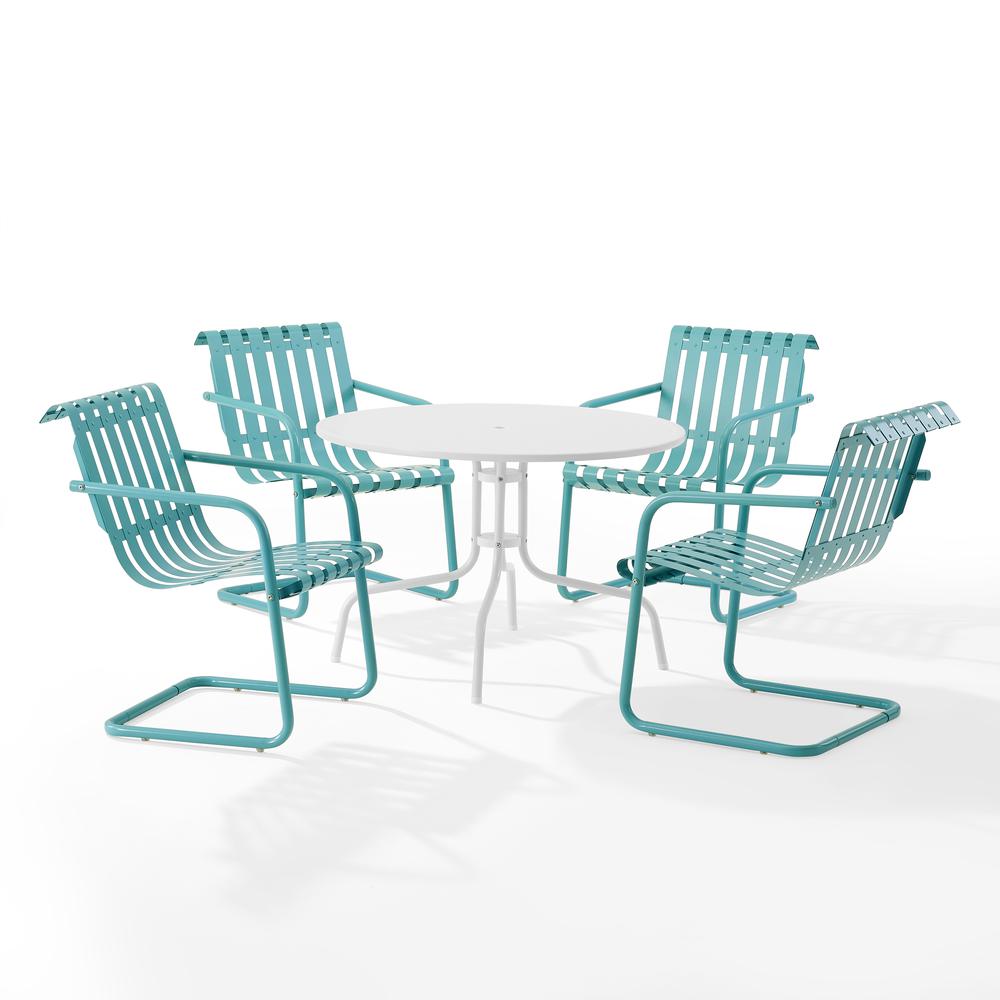 Gracie 5Pc Outdoor Metal Dining Set Pastel Blue Satin/White Satin - Dining Table & 4 Armchairs. Picture 2