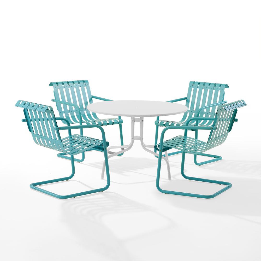 Gracie 5Pc Outdoor Metal Dining Set Pastel Blue Satin/White Satin - Dining Table & 4 Armchairs. Picture 6