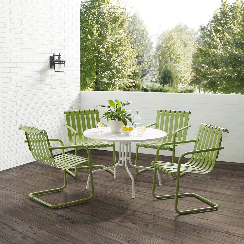 Gracie 5Pc Outdoor Metal Dining Set Pastel Green Satin/White Satin - Dining Table & 4 Armchairs. Picture 10