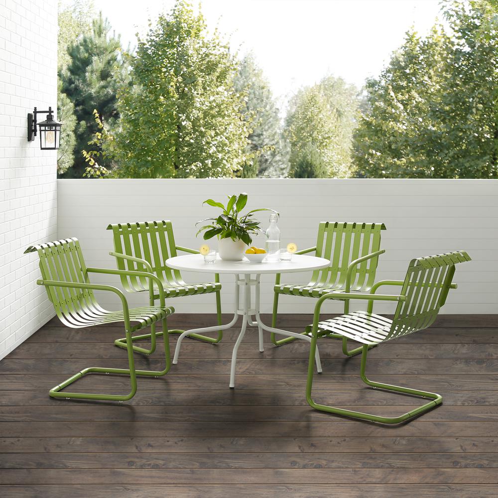 Gracie 5Pc Outdoor Metal Dining Set Pastel Green Satin/White Satin - Dining Table & 4 Armchairs. Picture 2