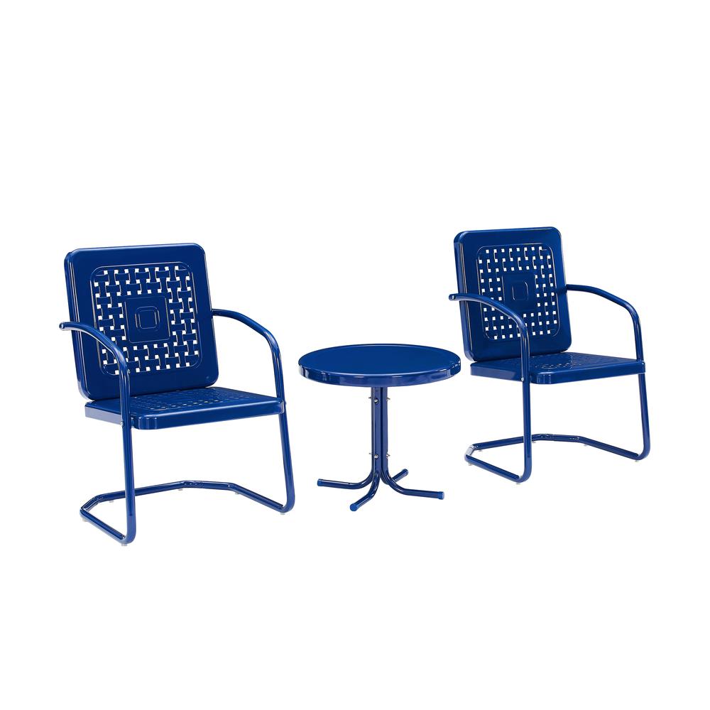 Bates 3Pc Outdoor Metal Chair Set Navy Gloss/White Satin - Side Table & 2 Armchairs. Picture 3