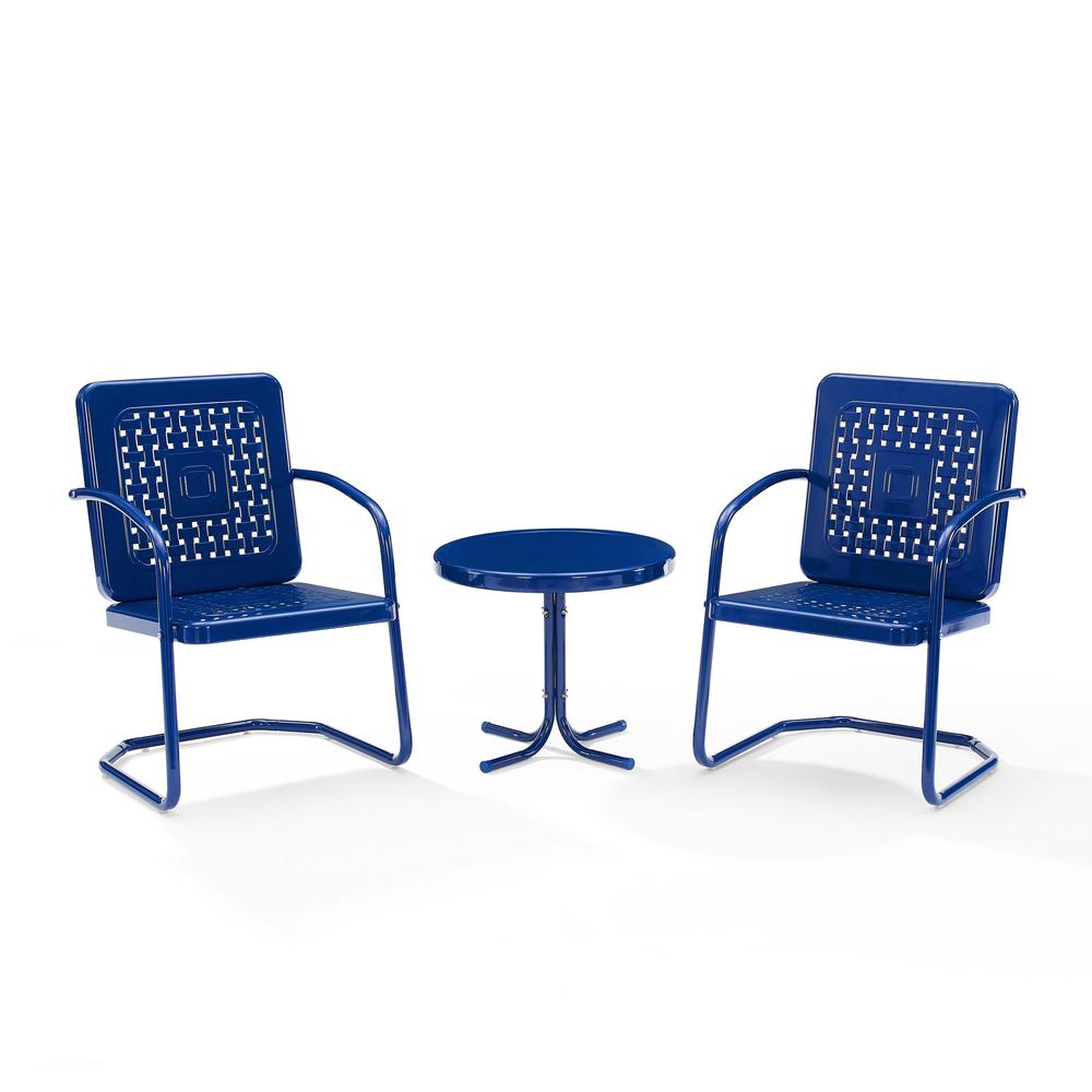 Bates 3Pc Outdoor Metal Chair Set Navy Gloss/White Satin - Side Table & 2 Armchairs. Picture 6