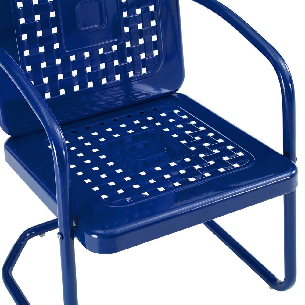 Bates 3Pc Outdoor Metal Armchair Set Navy Gloss/White Satin - Side Table & 2 Armchairs. Picture 10