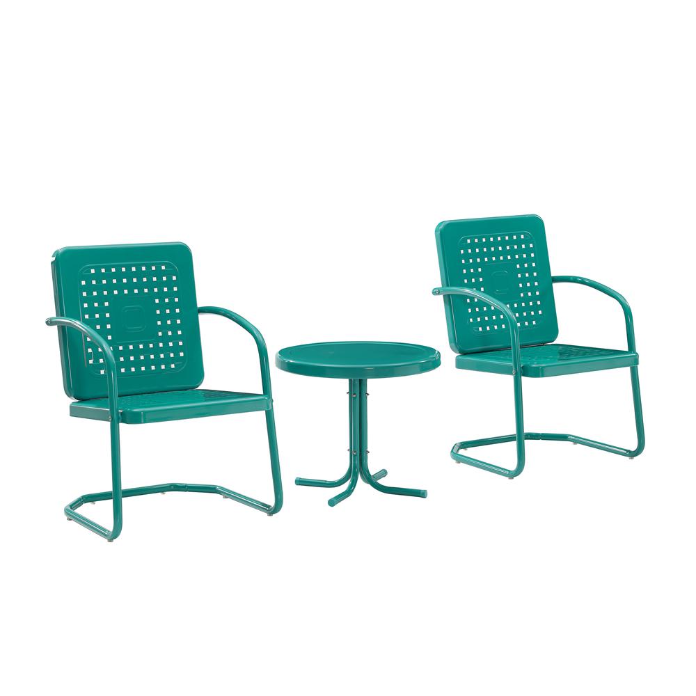 Bates 3Pc Outdoor Metal Armchair Set Turquoise Gloss - Side Table & 2 Armchairs. Picture 1