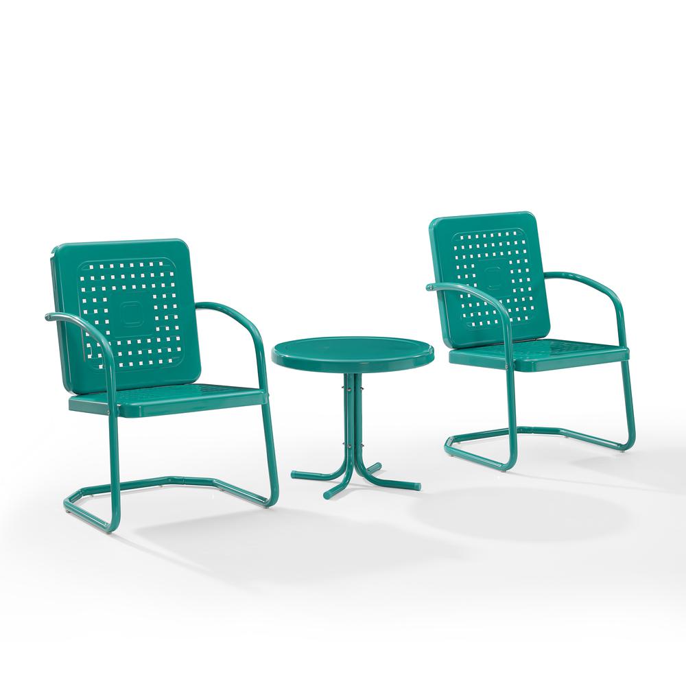Bates 3Pc Outdoor Metal Armchair Set Turquoise Gloss - Side Table & 2 Armchairs. Picture 12